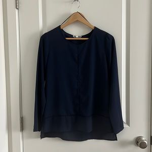 Long Sleeve Blouse Top - Navy (S)